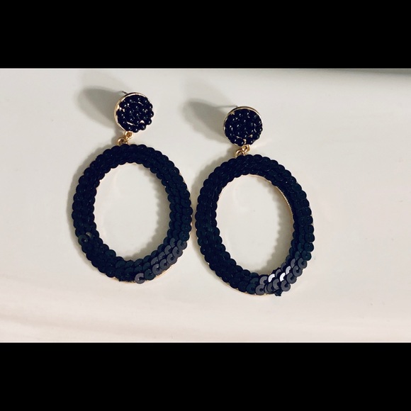 NEW Free People Black Sequin Statement Dangle Earrings - Picture 4 of 4